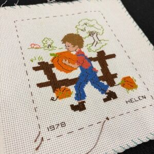 VTG 1978 Cross Stitch‎ Autumn Pumpkin Harvest Occasions that Count Needlepoint